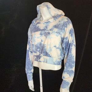 Socialite Blue & Cream Tie Dye Cropped Hoodie (S)
